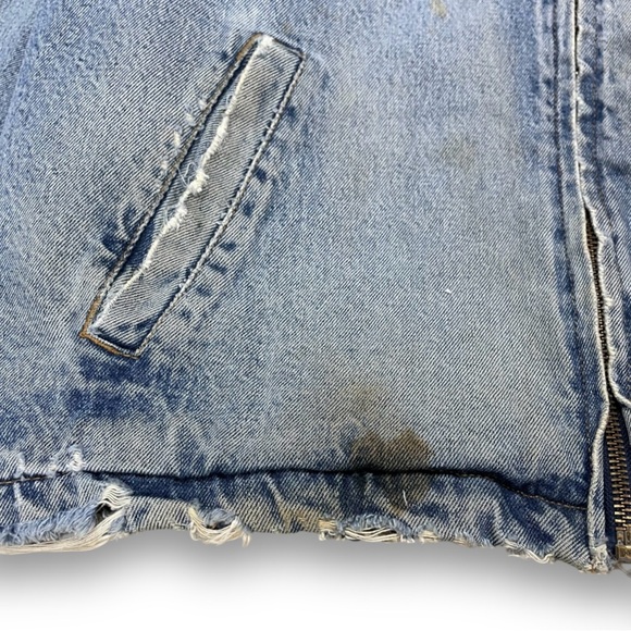 Woolrich 90s Denim Work Jacket Men's L Leather Collar Blanket Lined Distressed - Picture 5 of 16